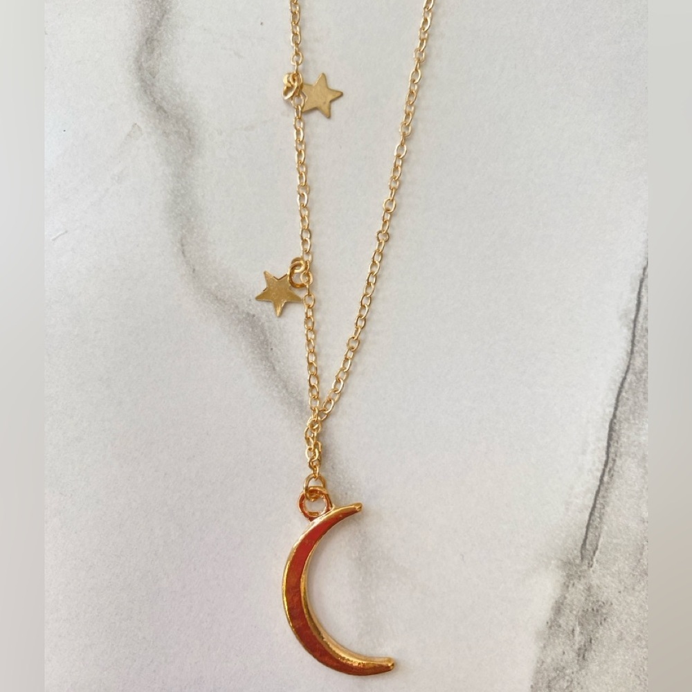 Celestial Moon & Stars Fashion Necklace Adjustable New With Tags